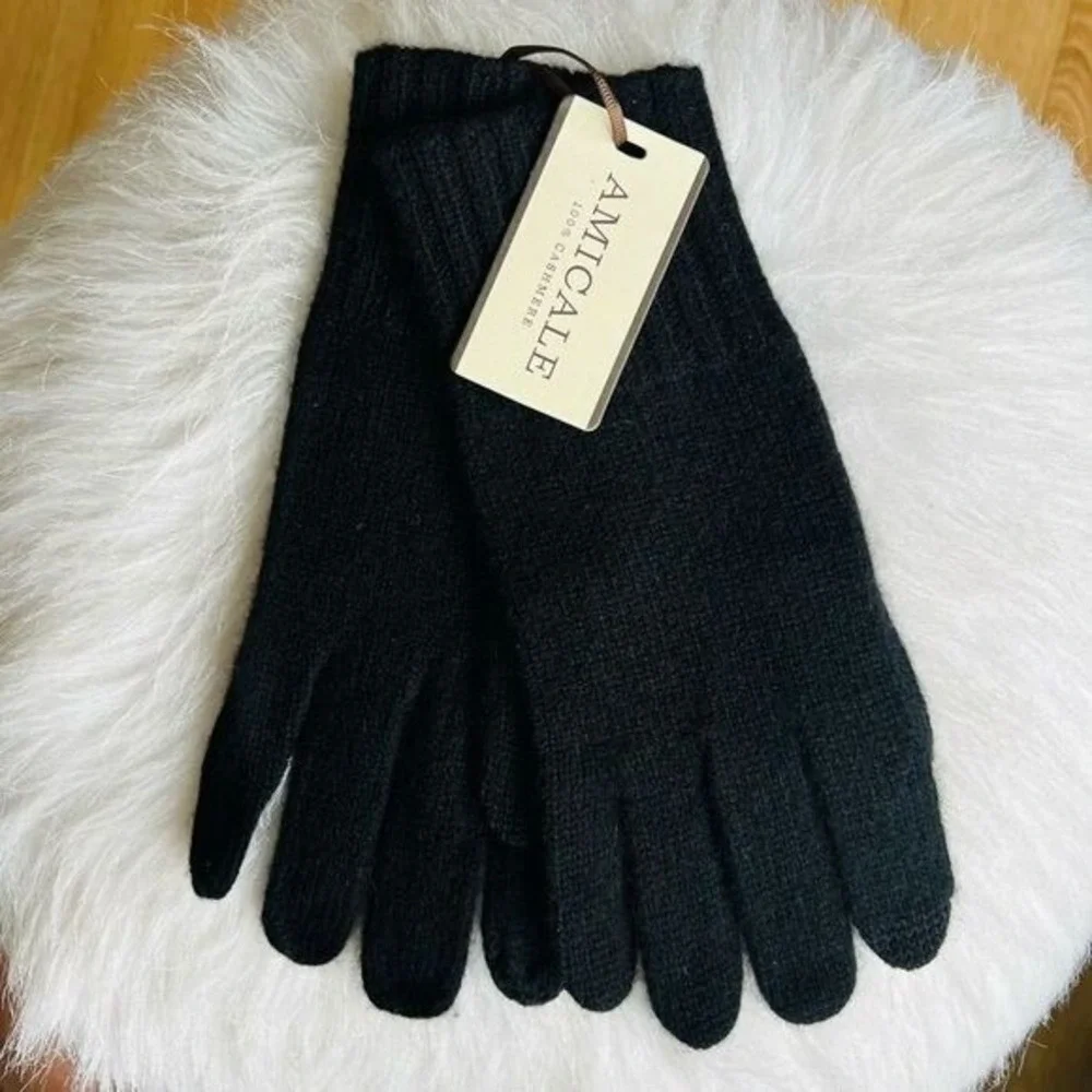 AMICALE Cashmere Touch Screen Tech Knit Gloves, Luxurious, 100%, Black, NWT